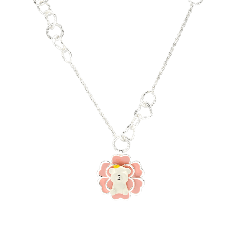 Camellia Bear Flower Pendant Necklace Image 6