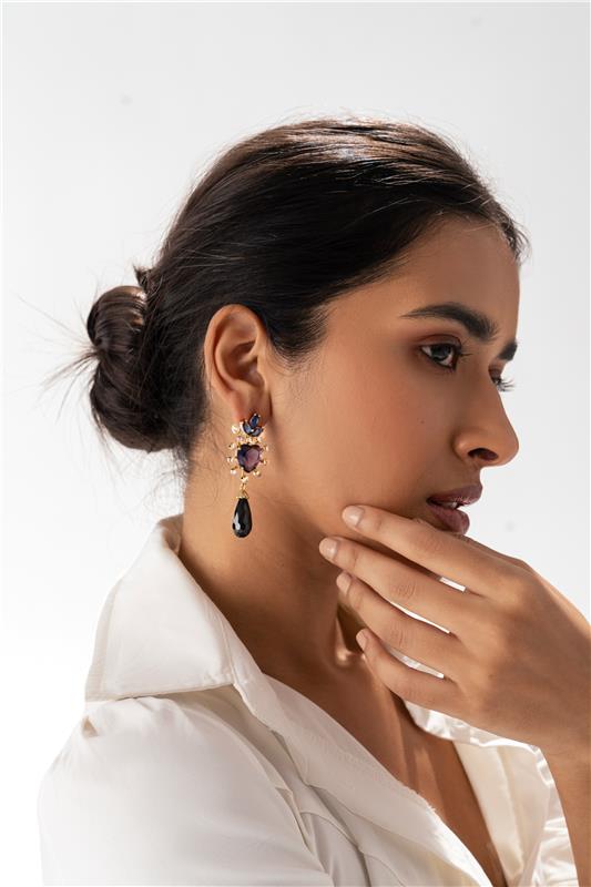 Sahi London Maroon Dangle Statement Earring with Pearl