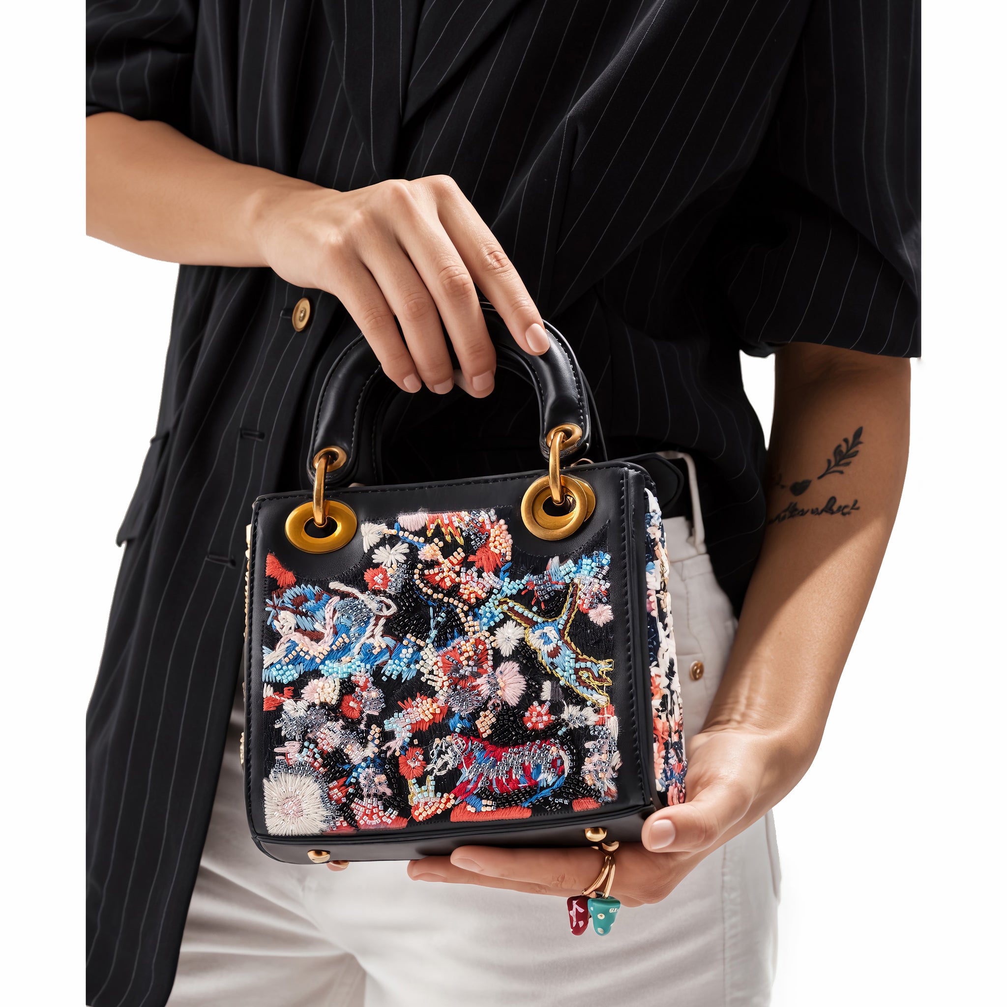 Sahi London Spring Bloom Black Floral Handbag