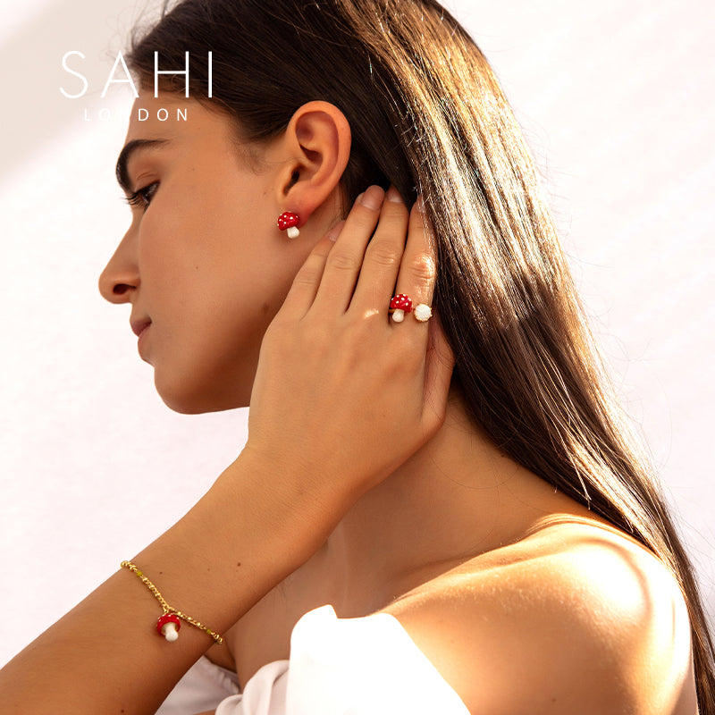 Sahi Red Mushroom Stud Earring
